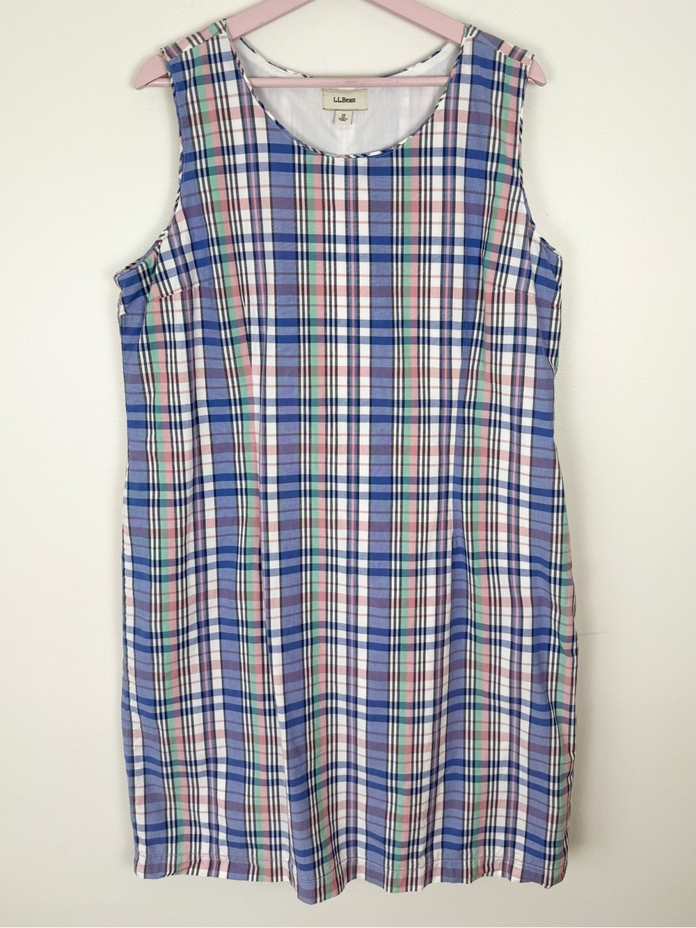 L.L.Bean Plaid Sleeveless 100% Cotton Jumper Dress Size 18